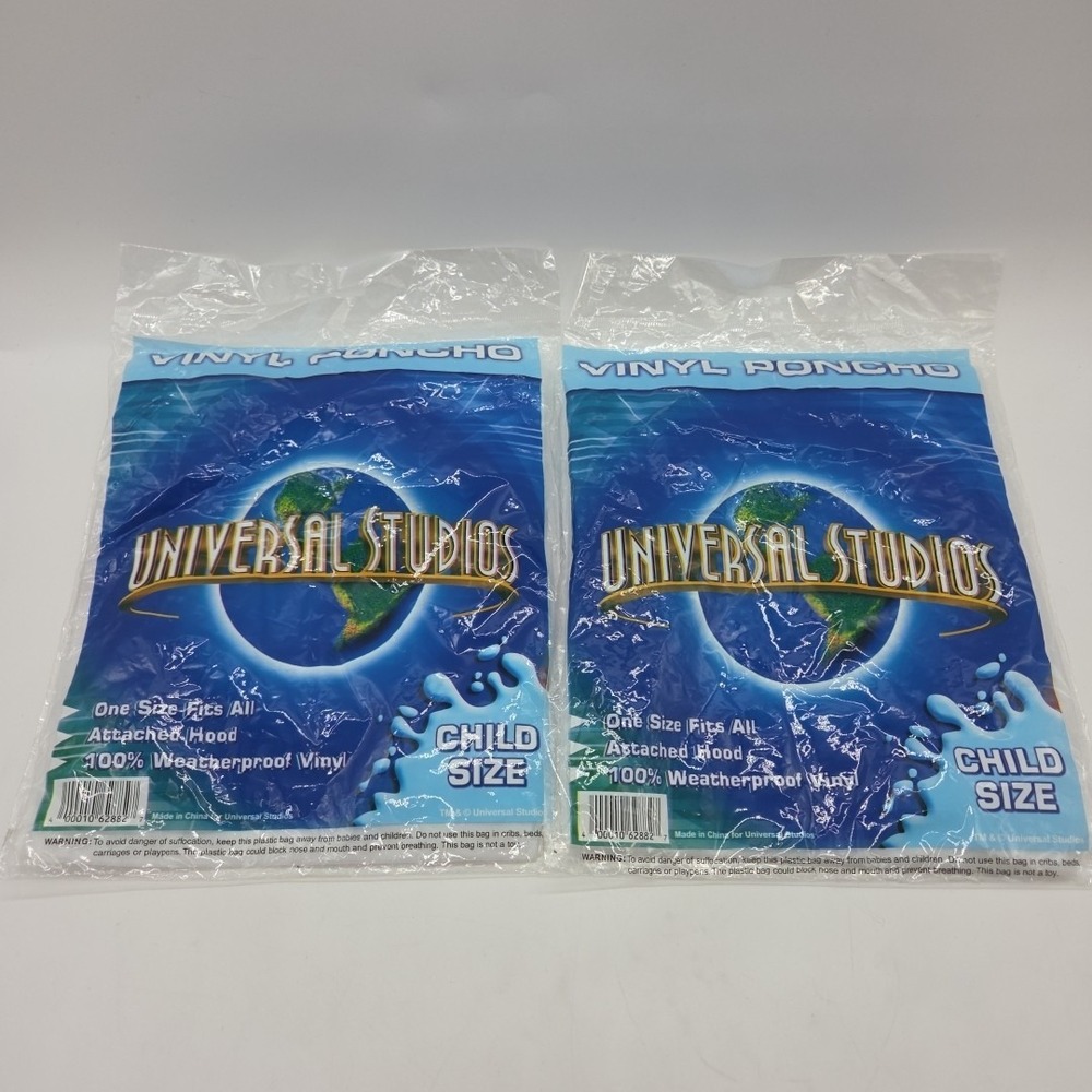 NEW Lot Of 2 Universal Studios Vinyl Ponchos Child Size - SEALED